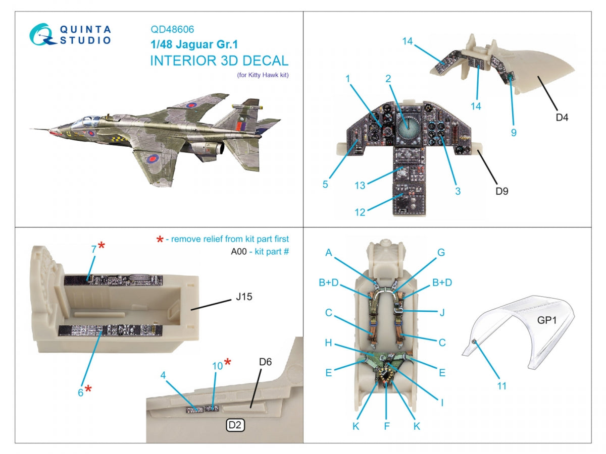 Quinta Studio QD48606 Jaguar Gr.1 3D-Printed &amp;amp; coloured Interior on decal paper (Kitty Hawk) 1/48 – immagine 2