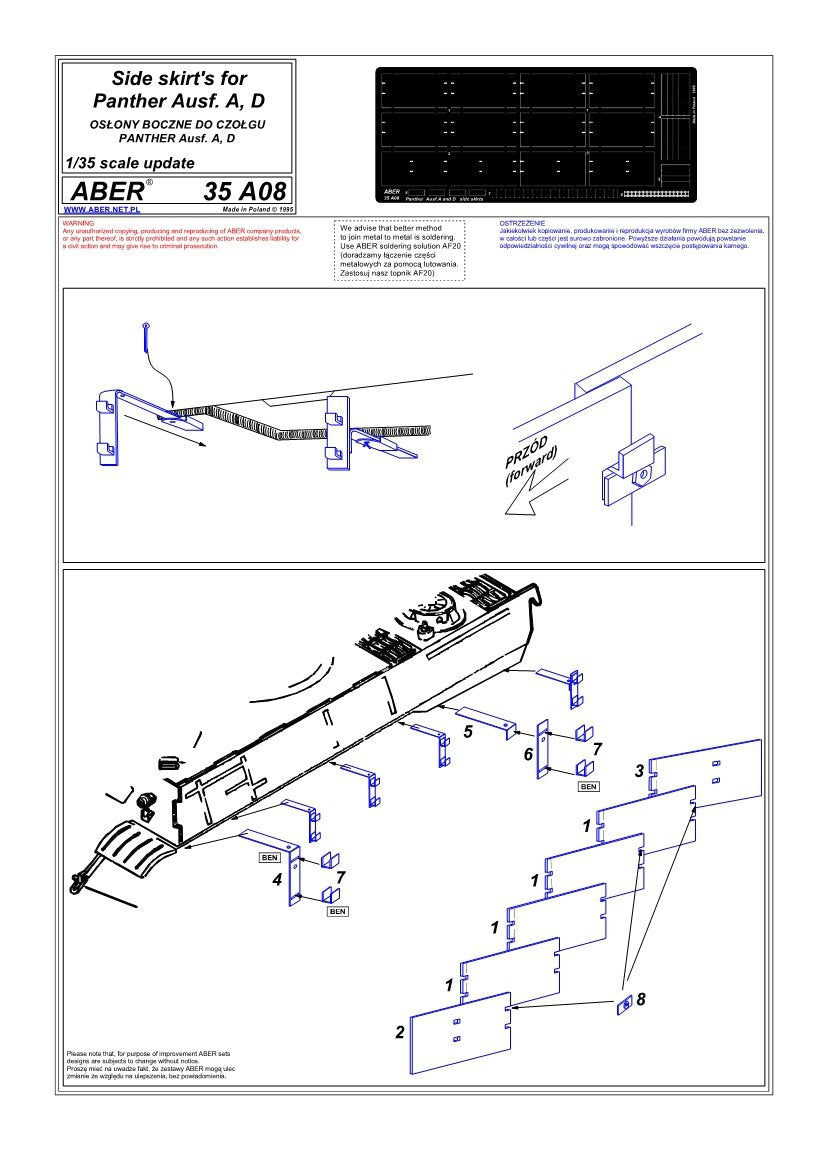 Aber 35A008 Osłony boczne do Panther Ausf.A, D, Bergepanther 1/35 – zdjęcie 4