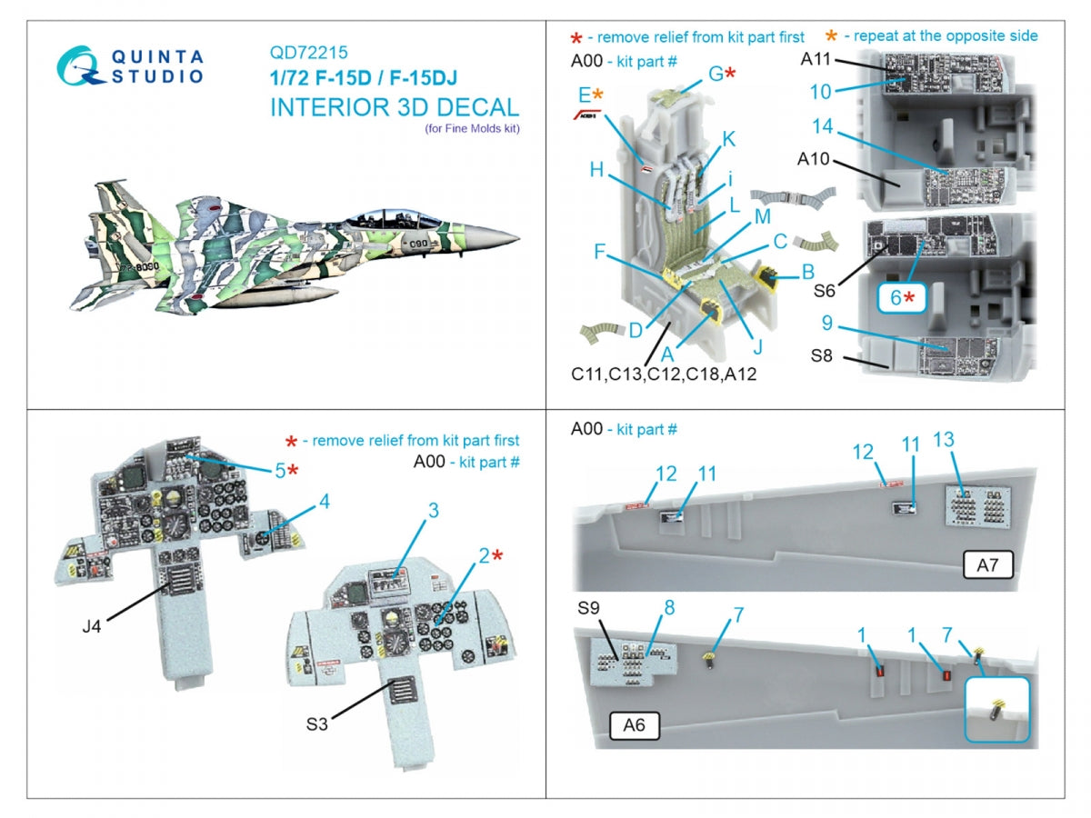 Quinta Studio QD72215 F-15D/F-15DJ Eagle 3D-Printed &amp;amp; coloured Interior on decal paper (Fine Molds) 1/72 – Bild 12