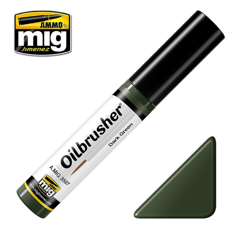 AMMO de Mig Jimenez 3507 Oilbrusher VERT FONCÉ - peinture à l'huile avec pinceau