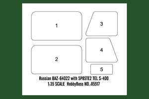 Hobby Boss 85517 Russian BAZ-64022 with 5P85TE2 TEL S-400 1/35 – immagine 4