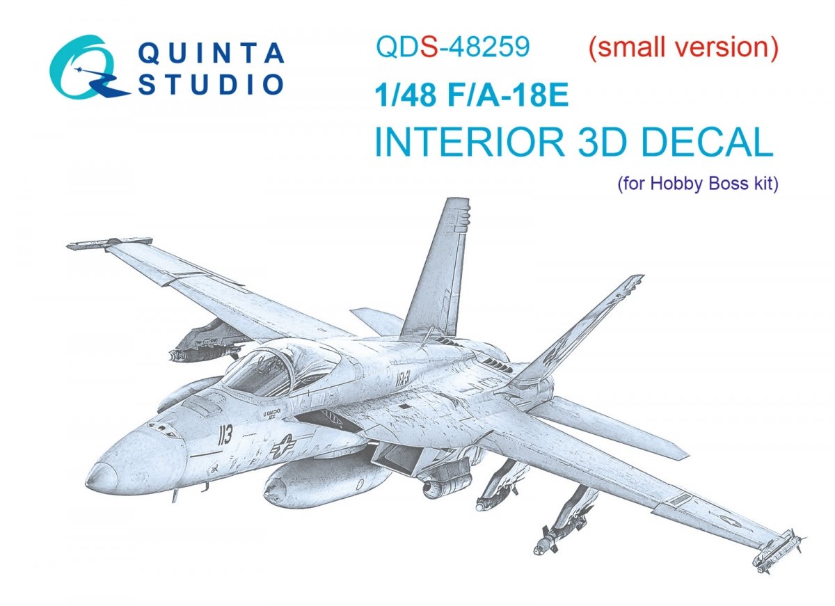 Quinta Studio QDS-48259 F/A-18E 3D-Printed &amp;amp; coloured Interior on decal paper (HobbyBoss) (small version) 1/48
