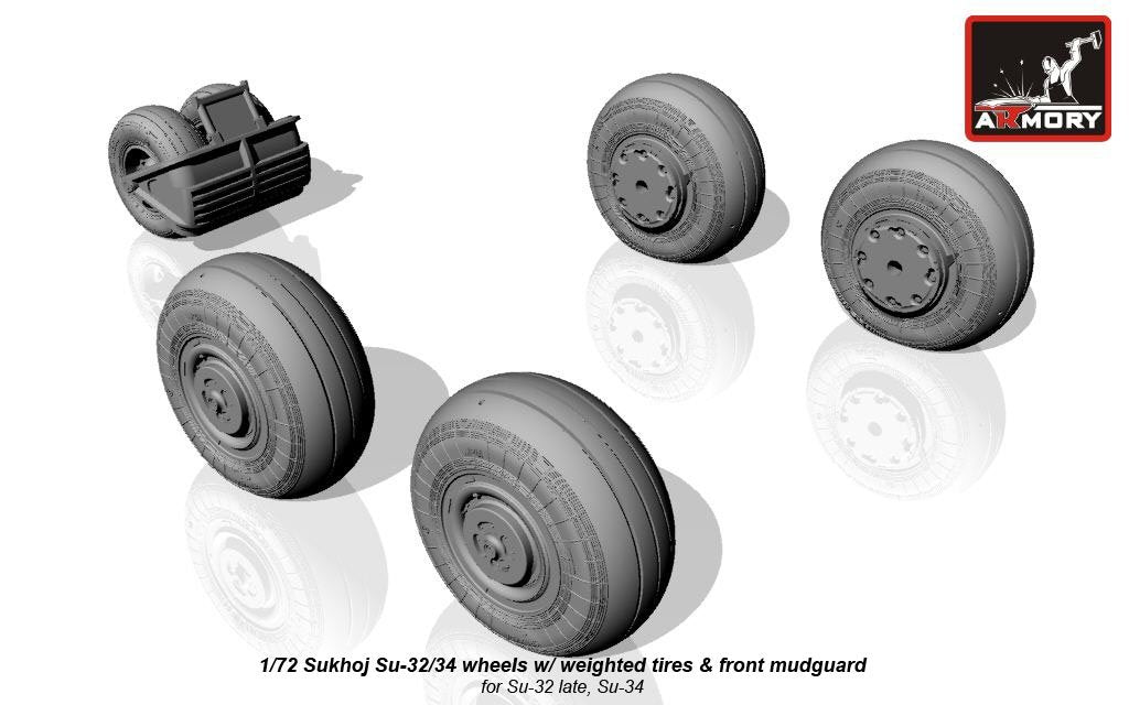 Armory Models AW72045 Sukhoj Su-32FN / Su-34 Fullback wheels w/ weighted tires, front mudguard 1/72 – Bild 3