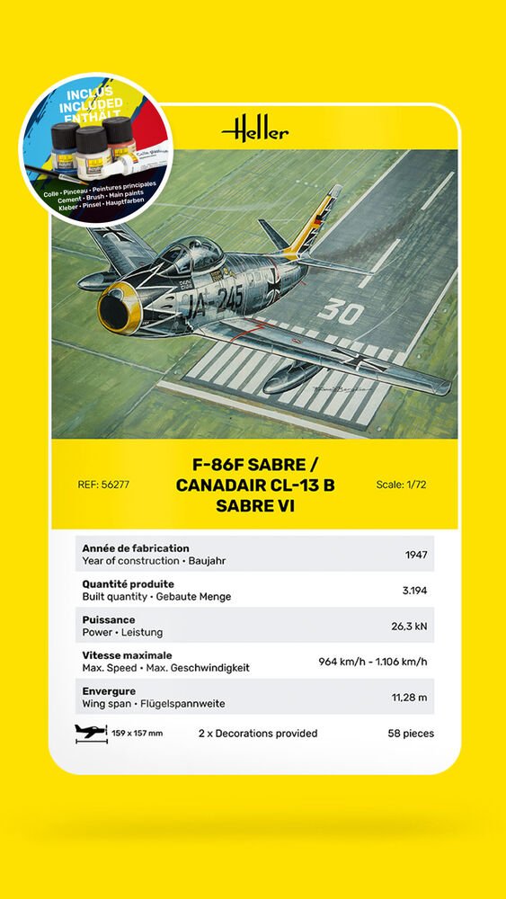 Heller 56277 F-86F SABRE / CANADAIR CL-13 B SABRE VI - Kit de démarrage 1/72 – image 7