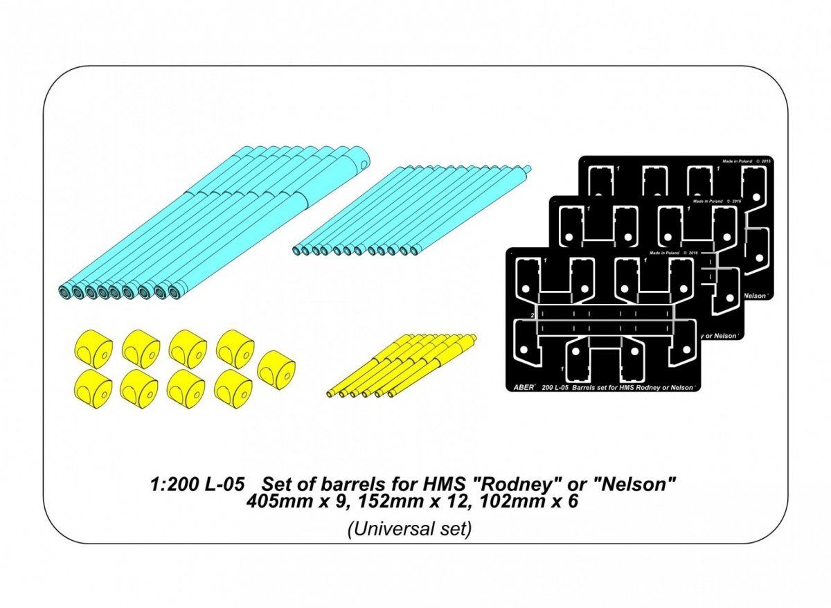Aber 200L-05 Set of barrels for HMS Rodney or Nelson - 405mm x 9, 152mm x 12, 102mm x 6 1/200 – zdjęcie 6