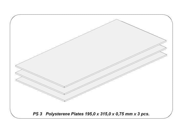Aber PS-3 Płyty z białego polistyrenu 195 x 315 x 0,75 po 3 szt. / Polystyrene plates 195 x 315 x 0,75 mm x 3 pcs. – Bild 2