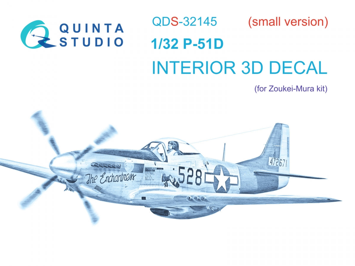 Intérieur imprimé en 3D et coloré sur papier décalcomanie Quinta Studio QDS-32145 P-51D Mustang (Zoukei-Mura SWS) (Petite version) 1/32