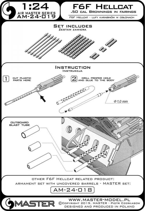 Master AM-24-019 F6F Hellcat - uzbrojenie typ późny (km-y Browning .50 cal z osłoniętą chłodnicą) 1/24 – zdjęcie 5