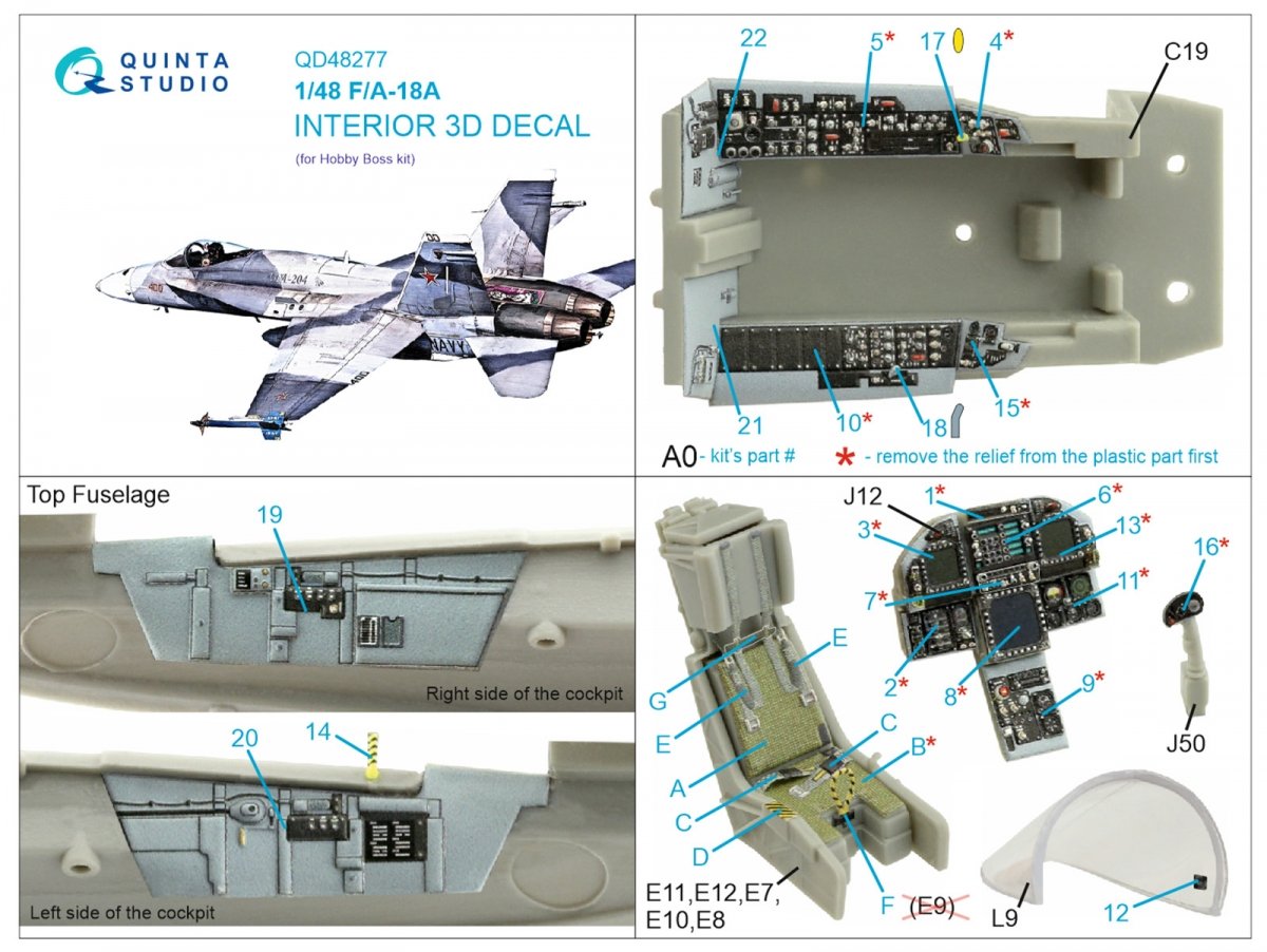 Quinta Studio QD48277 F/A-18А 3D-Printed &amp;amp; coloured Interior on decal paper (HobbyBoss) 1/48 – immagine 2