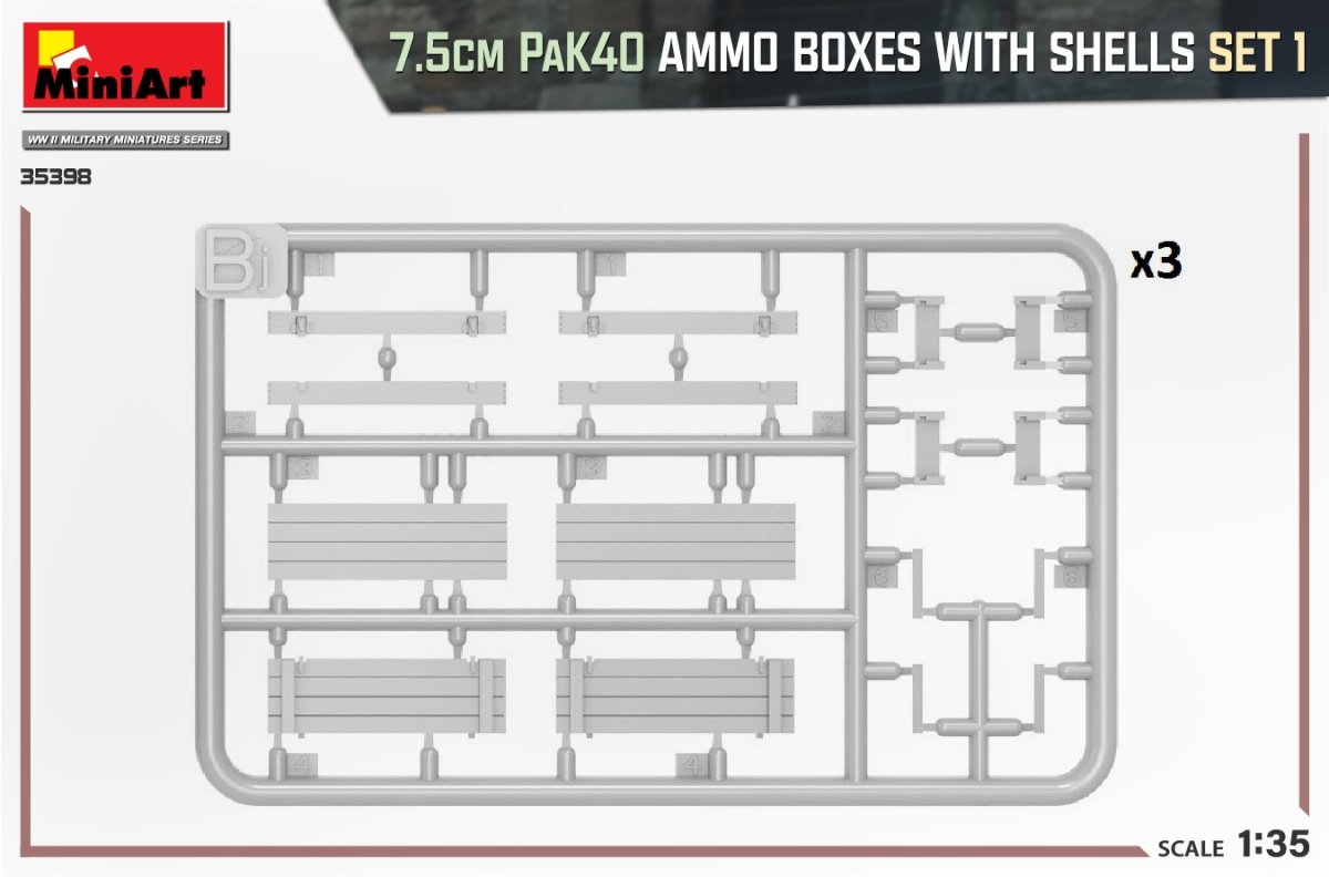 MiniArt 35398 Boîtes de munitions PaK40 de 7,5 cm avec cartouches, lot de 1, échelle 1/35 – image 4