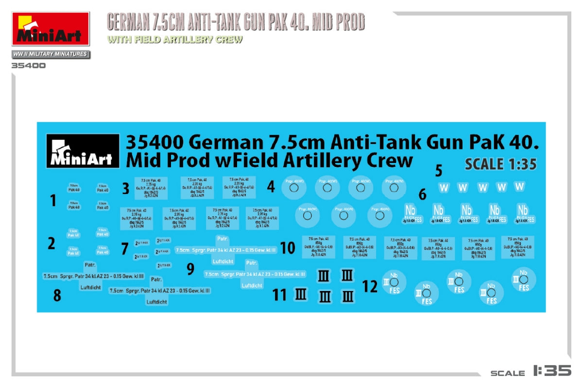 MiniArt 35400 GERMAN 7.5CM ANTI-TANK GUN PAK 40. MID PROD. WITH FIELD ARTILLERY CREW 1/35 – Bild 4