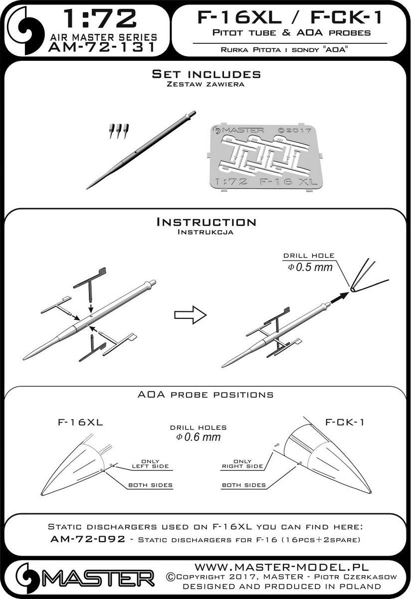 Master AM-72-131 F-16XL / F-CK-1 Prototypes Pitot tube &amp;amp; AOA Probes 1/72 – immagine 4