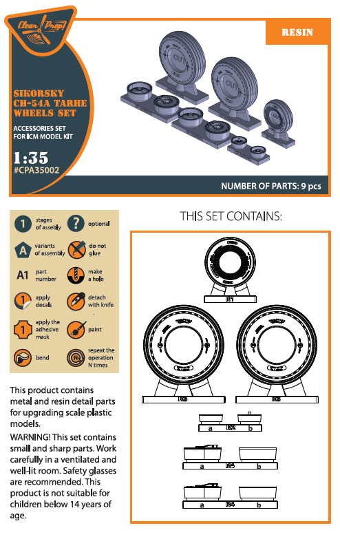 Clear Prop! CPA35002 CH-54A Tarhe wheels set for ICM kit 1/35 – zdjęcie 2