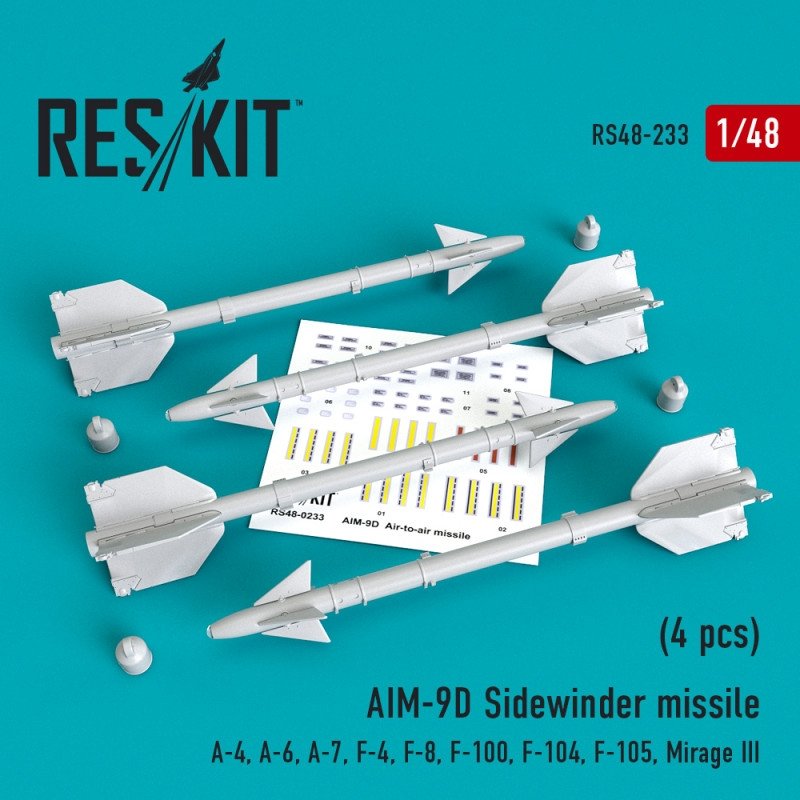 RESKIT RS48-0233 AIM-9D Sidewinder missile (4 pcs) 1/48