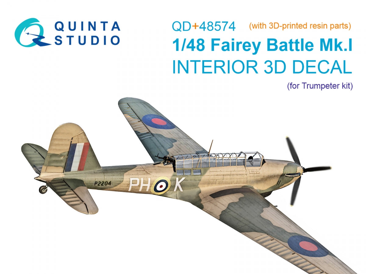 Quinta Studio QD+48574 Fairey Battle Mk.I 3D-Printed & coloured Interior on decal paper (Trumpeter) (with 3D-printed resin parts) 1/48