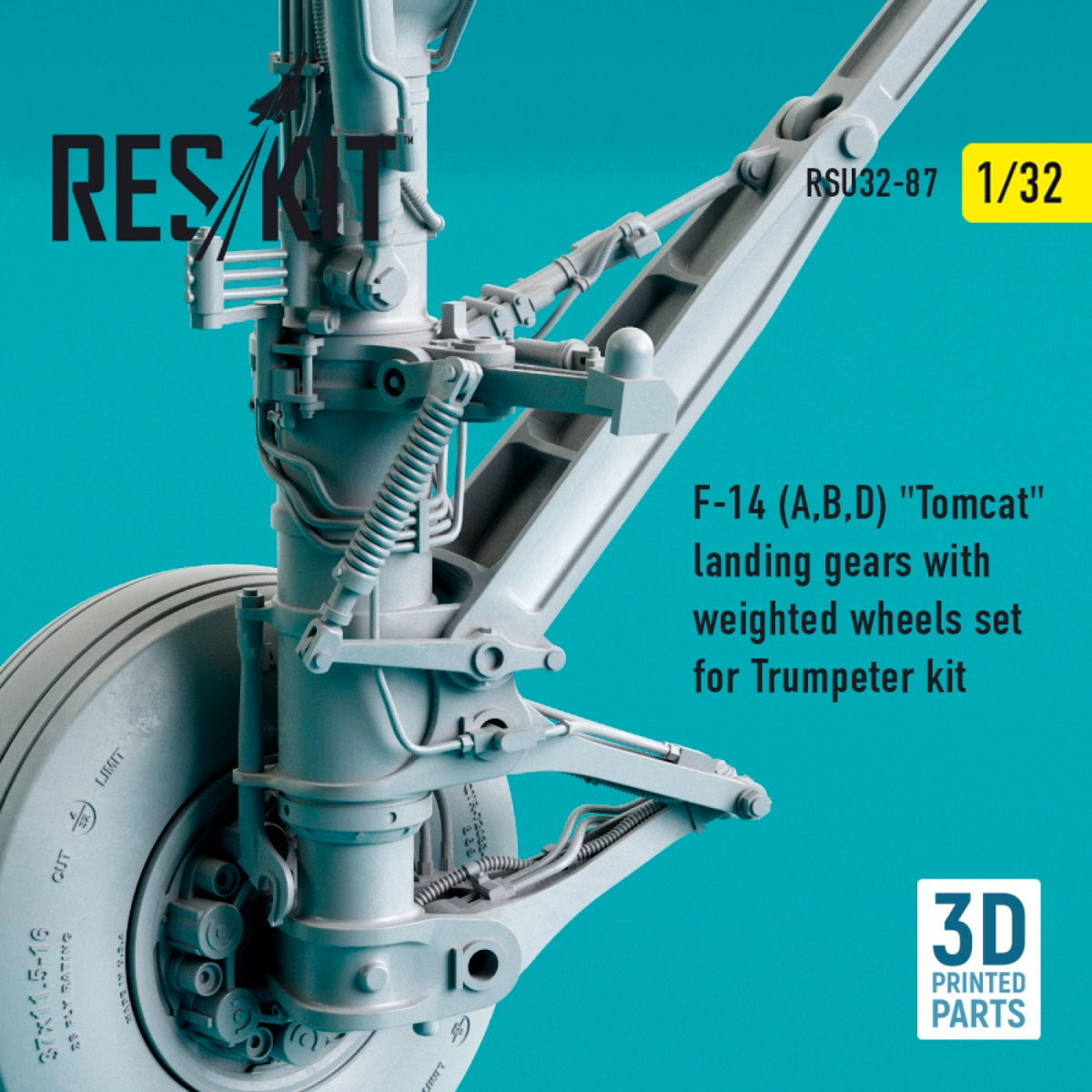RESKIT RSU32-0087 F-14 (A,B,D) « TOMCAT » : train d&amp;#39;atterrissage avec roues lestées pour maquette Trumpeter (impression 3D) 1/32 – image 3