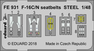 Ceintures de sécurité Eduard FE931 F-16C/N en acier Tamiya 1/48