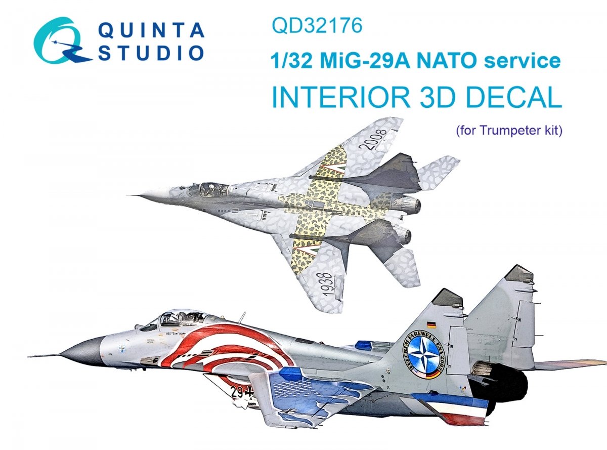 Quinta Studio QD32176 MiG-29A NATO service 3D-Printed &amp; colored Interior on decal paper (Trumpeter) 1/32