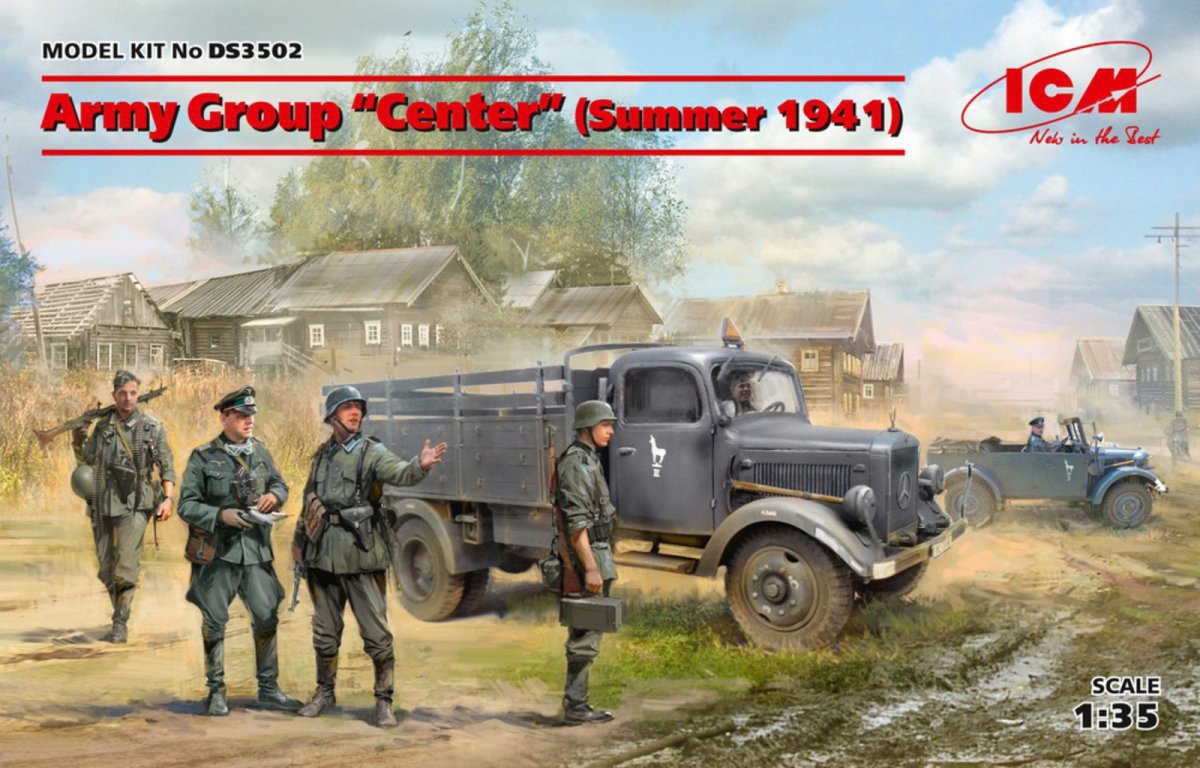 ICM DS3502 Groupe d'armées « Centre » (Été 1941) (Kfz.1, Type L3000S, Infanterie allemande (4 figurines), Conducteurs allemands (4 figurines) 1/35 