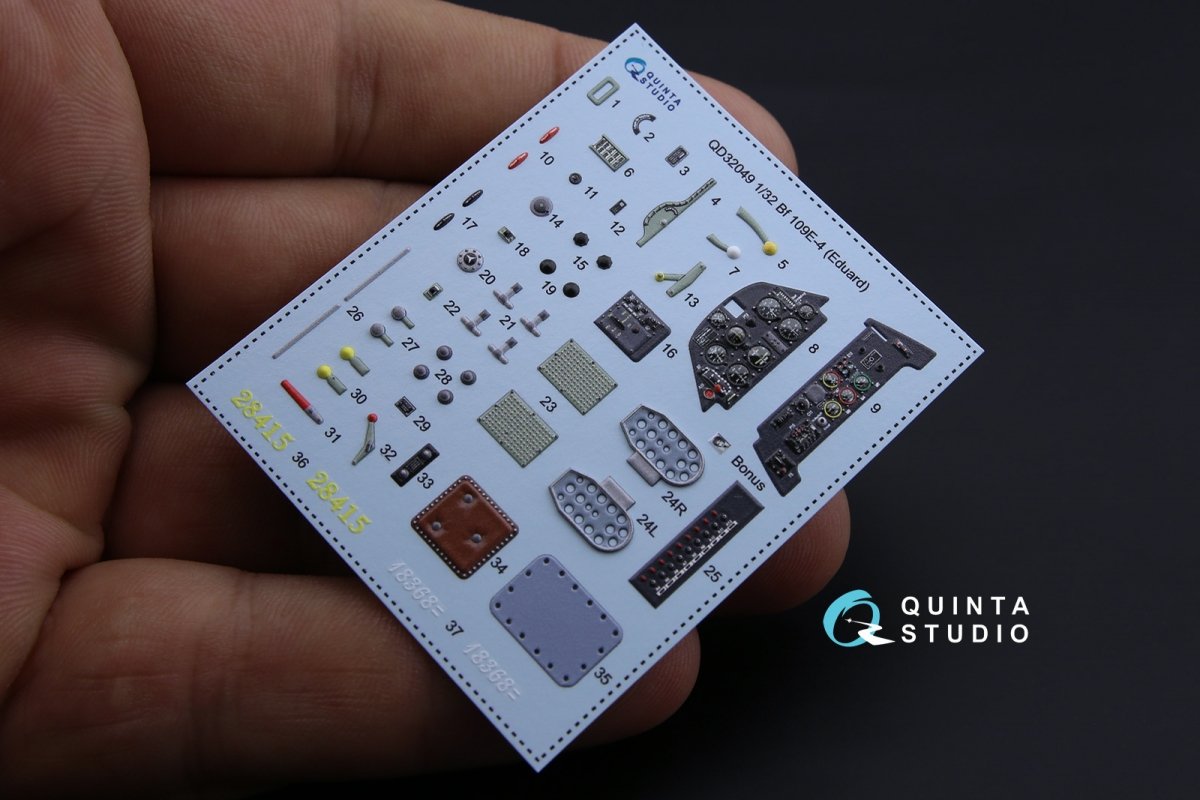 Quinta Studio QD32049 Bf 109E-4 3D-Printed &amp;amp; coloured Interior on decal paper (for Eduard kit) 1/32 – immagine 4