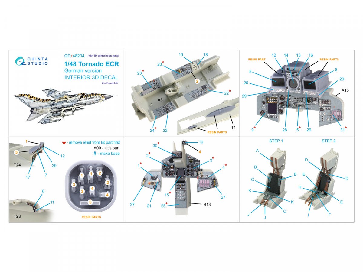 Quinta Studio QD+48204 Tornado ECR German 3D-Printed &amp;amp; coloured Interior on decal paper (Revell) (with 3D-printed resin parts) 1/48 – immagine 2