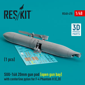 RESKIT RS48-0470 SUU-16A 20mm gun pod (open gun bay) with centerline pylon for F-4 Phantom II (C,D) (1 pcs) (3D Printed) 1/48 – Bild 2