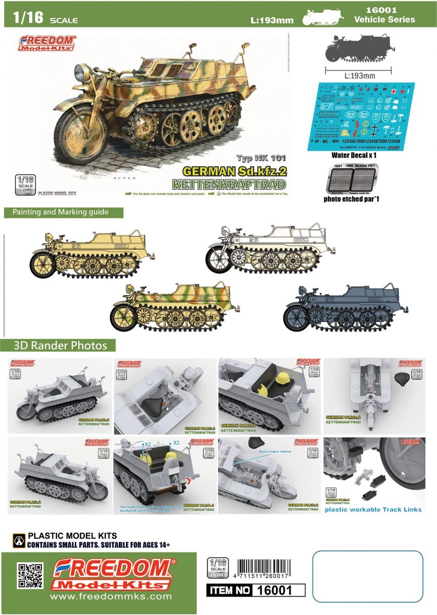 Freedom 16001 Sd.Kfz. 2 Kettenkraftrad Typ HK 101 1/16 – immagine 2