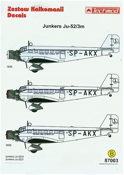 Techmod 87003 Junkers Ju-52 PLL &amp;quot;LOT&amp;quot; 1/87