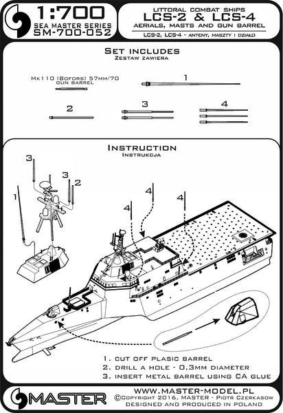 Master SM-700-052 Independence class of littoral combat ships (LCS-2, LCS-4) - aerials, masts &amp;amp; Mk110 (Bofors) 57mm/70 gun barrel 1/700 – imagen 3
