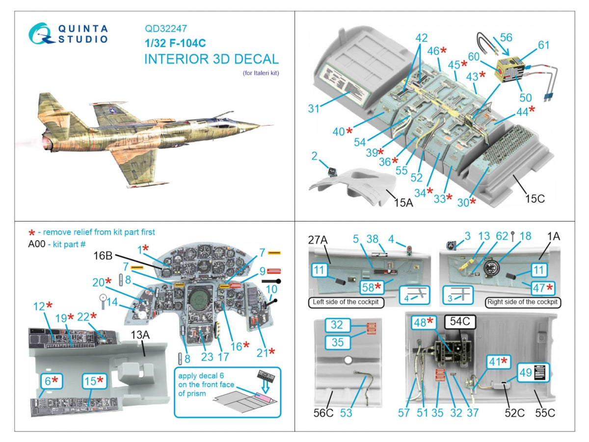 Intérieur imprimé en 3D et coloré sur papier décalcomanie Quinta Studio QD32247 F-104C (Italeri) 1/32 – image 7