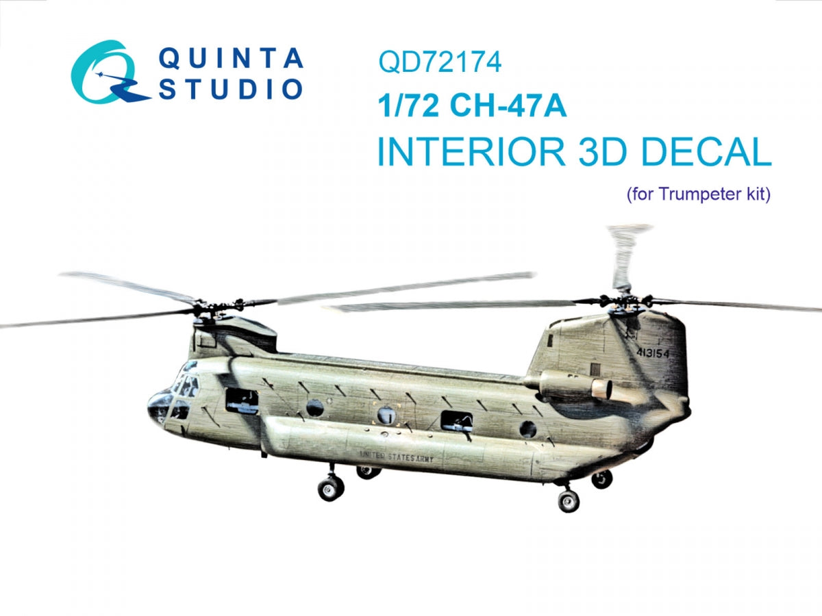 Intérieur coloré imprimé en 3D sur papier décalcomanie Quinta Studio QD72174 CH-47A (Trumpeter) 1/72