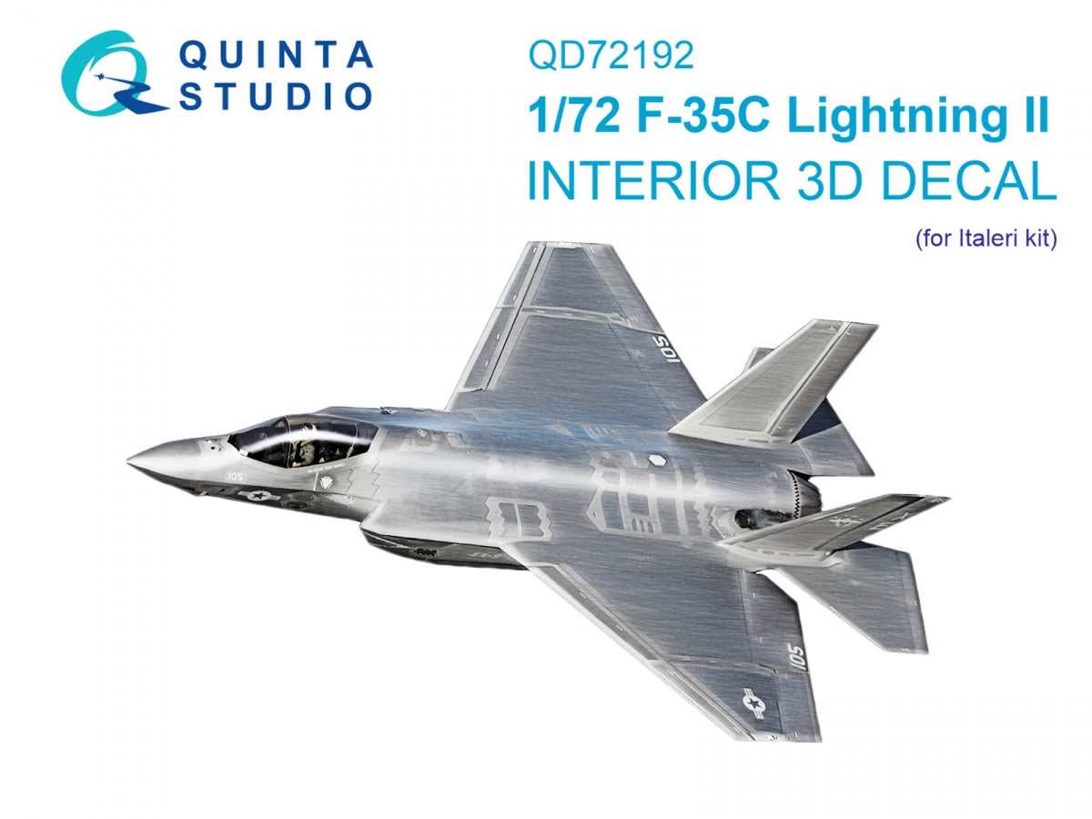 Quinta Studio QD72192 F-35C Lighting II 3D-Printed &amp;amp; coloured Interior on decal paper (Italeri) 1/72