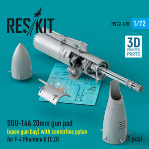 RESKIT RS72-0470 SUU-16A 20mm gun pod (open gun bay) with centerline pylon for F-4 Phantom II (C,D) (1 pcs) (3D Printed) 1/72 – Bild 2