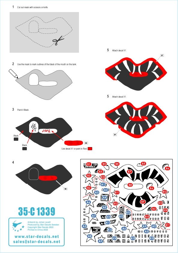 Star Decals 35-C1339 Korean War - M4A3E8 Sherman # 5. 89th Tk Bn Easy Eight Shermans in Korea. With and without tiger face.1/35 – zdjęcie 3