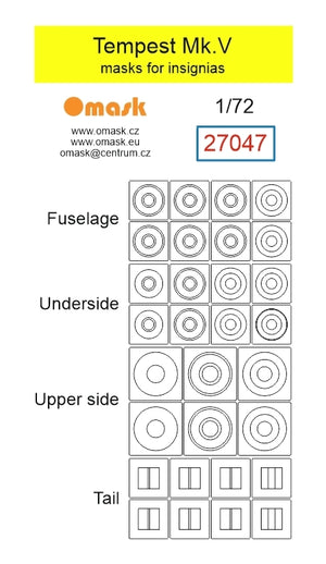 Omask 27047 Tempest Mk.V RAF masks for insignias 1/72