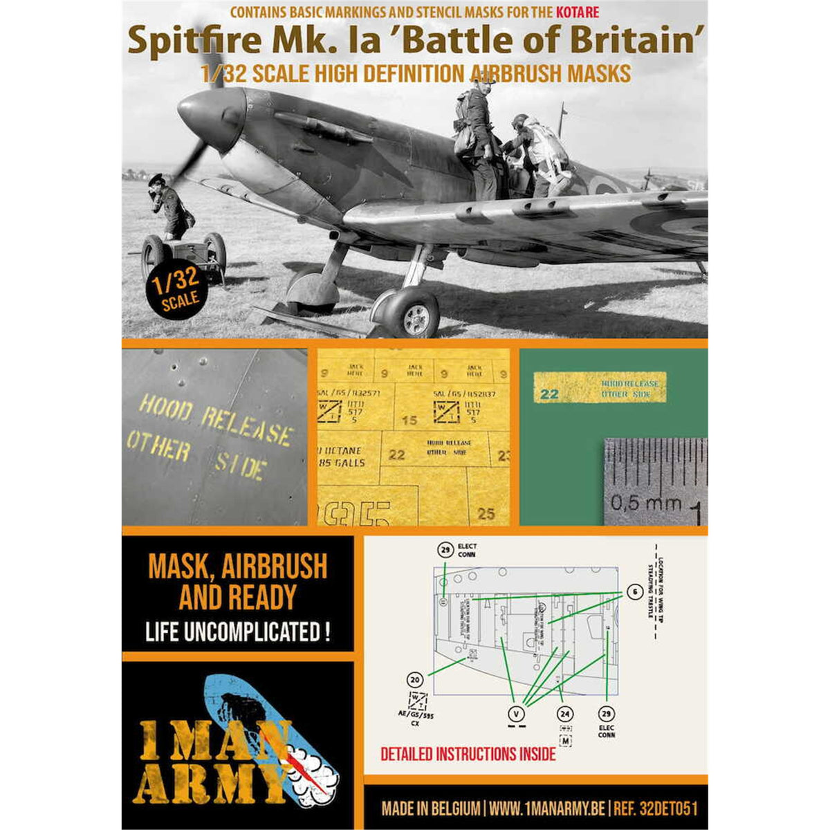 1 Man Army 32DET051 Spitfire Mk. Ia Battle of Britain (Kotare) 1/32