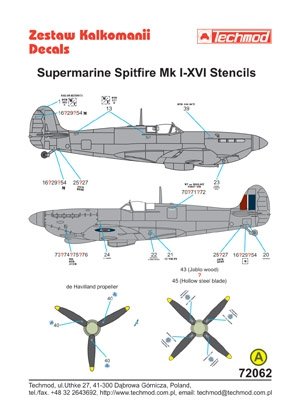 Techmod 72062 - Supermarine Spitfire I-XVI Stencils 1/72 – imagen 2