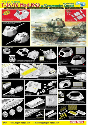 Dragon 6757 T-34/76 Mod.1943 avec coupole de commandant n° 183, échelle 1/35