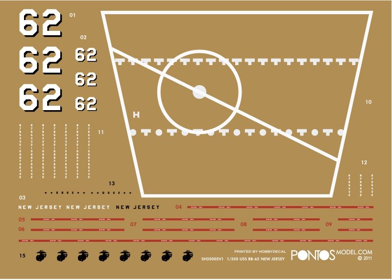 Pontos 35006WD1 USS BB-62 New Jersey Wooden Deck set 1982 1/350 – Bild 2