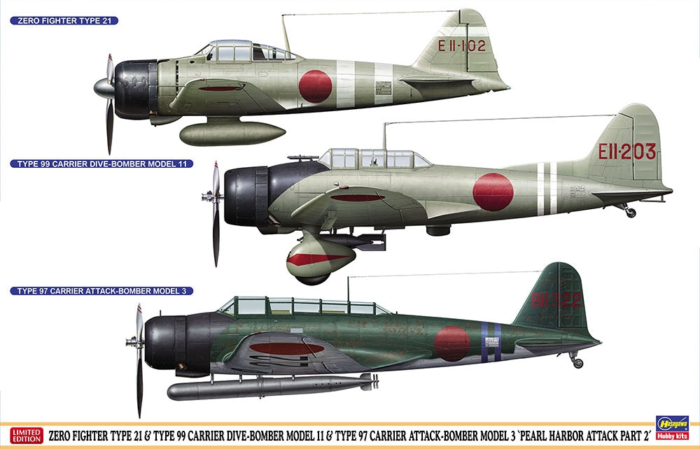 Hasegawa 07504 Zero Fighter Type 21 + Type 99 Carrier Dive-Bomber Model 11 + Type 97 Carrier Attack-Bomber Model 3 Pearl Harbor Attack Part 2 1/48