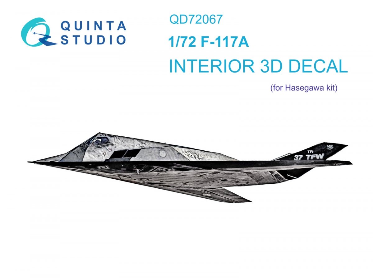 Quinta Studio QD72067 F-117A 3D-Printed &amp;amp; coloured Interior on decal paper (Hasegawa) 1/72