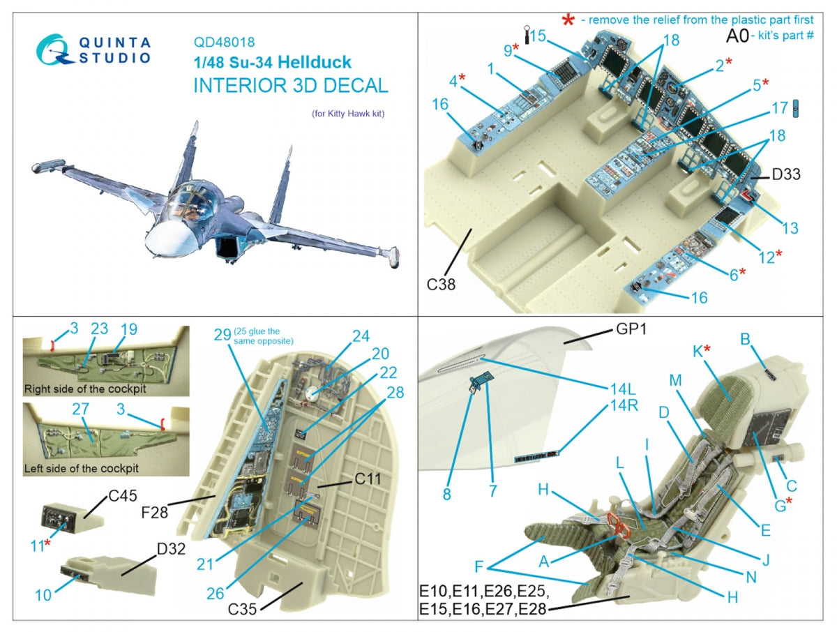 Intérieur coloré imprimé en 3D sur papier décalcomanie Quinta Studio QD48018 Su-34 (KittyHawk) 1/48 – image 2