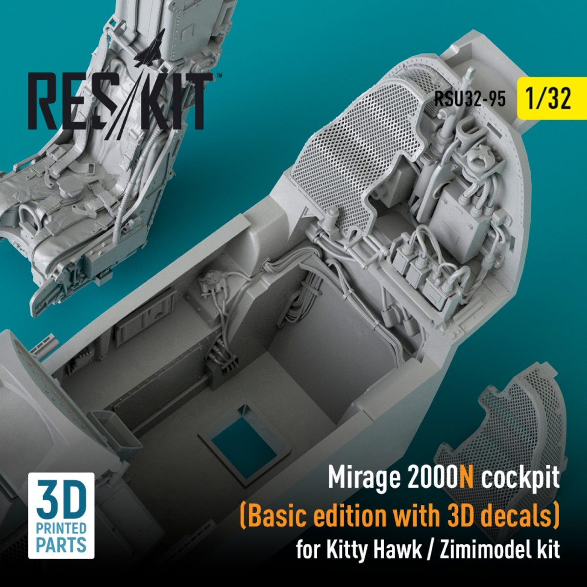 RESKIT RSU32-0095 MIRAGE 2000N COCKPIT (BASIC EDITION WITH 3D DECALS) FOR KITTY HAWK / ZIMIMODEL KIT (3D PRINTED) 1/32 – image 2