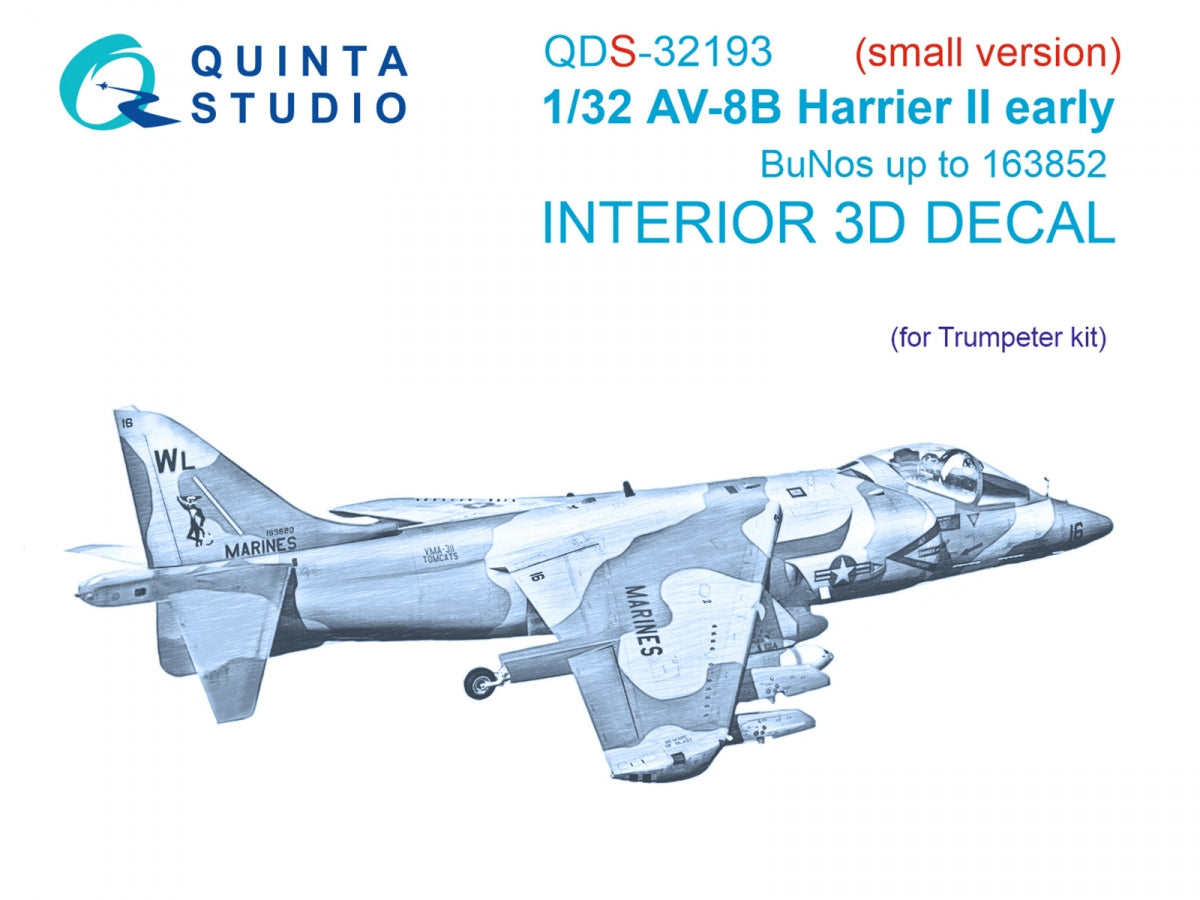 Quinta Studio QDS-32193 AV-8B Harrier II early 3D-Printed &amp;amp; colored Interior on decal paper (Trumpeter) (small) 1/32