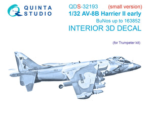 Quinta Studio QDS-32193 AV-8B Harrier II early 3D-Printed &amp;amp; colored Interior on decal paper (Trumpeter) (small) 1/32