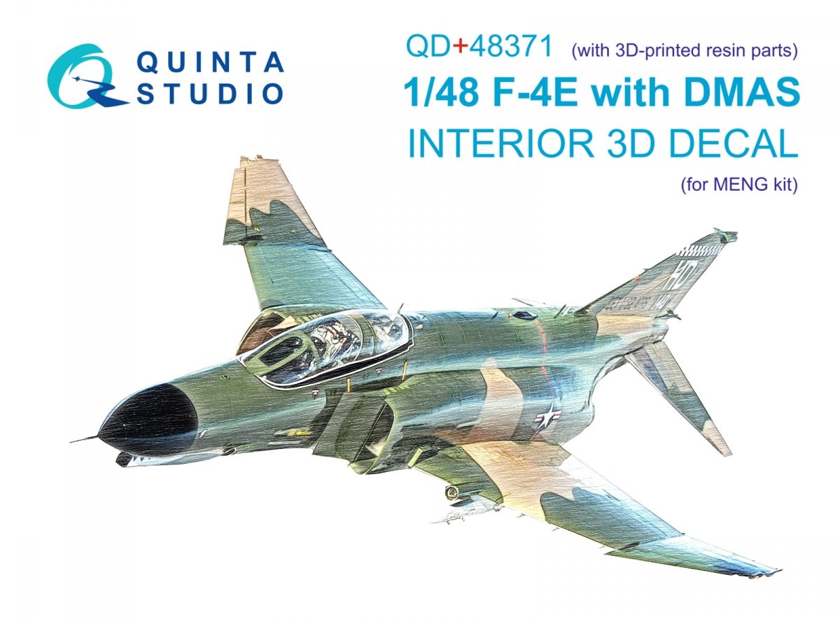 Quinta Studio QD+48371 F-4E with DMAS 3D-Printed &amp; colored Interior on decal paper (Meng) (with 3D-printed resin parts) 1/48