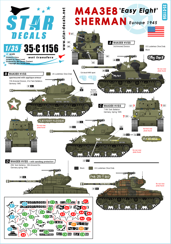 Star Decals 35-C1156 M4A3E8 &amp;#39;Easy Eight&amp;#39; Sherman 1/35