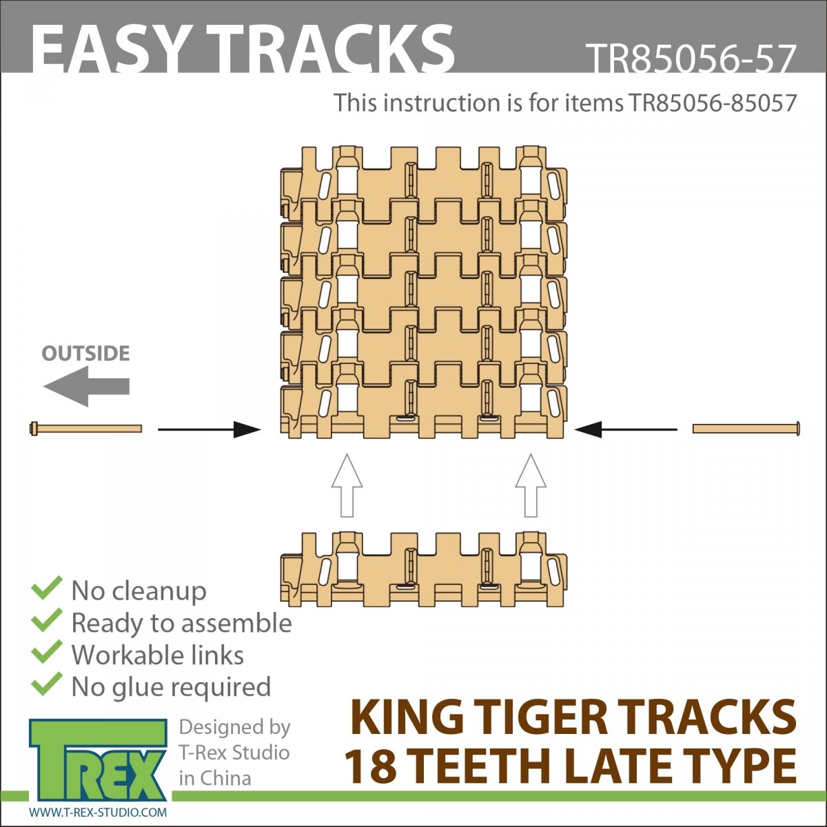 T-Rex Studio TR85057 King Tiger Tracks 18 Teeth Late Type Mirror Version 1/35 – Bild 5