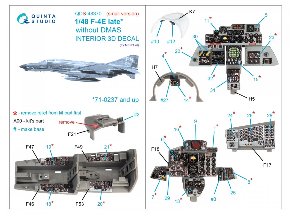 Quinta Studio QDS-48370 F-4E tardif sans DMAS Intérieur imprimé en 3D et coloré sur papier décalcomanie (Meng) (Petite version) 1/48 – image 2