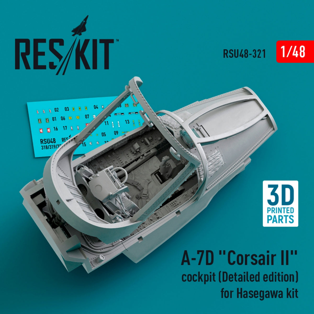 RESKIT RSU48-0321 A-7D &amp;quot;Corsair II&amp;quot; cockpit (Detailed edition) for Hasegawa kit (3D Printed) 1/48 – immagine 2